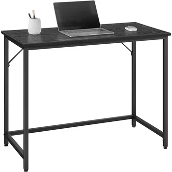 VASAGLE 39.4 инчов компютър бюро, домашен офис малка учебна работна станция, прост монтаж, стоманена рамка, черно с дърво зърно + черно