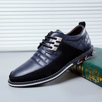 Летни мъжки ежедневни обувки Модна марка Класически ежедневни мъже Pu кожени обувки черни горещи продажба дишаща бизнес дантела нагоре мъжки обувки B