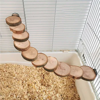 Hamster Дървена стълба играчка за клетка 10 стъпала дървени катерушки Chew играчка за морско свинче Плъх таралеж Малки аксесоари за домашни клетки
