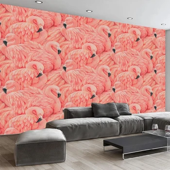 Персонализиран 3D стенопис Модерен ръчно рисуван червен фламинго животински тапет хол диван телевизор спалня творчески тапети за стени 3 D