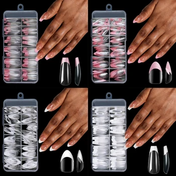 Y1UF Модни френски съвети Натиснете върху фалшиви нокти DIY изкуство за маникюр художници различни размери