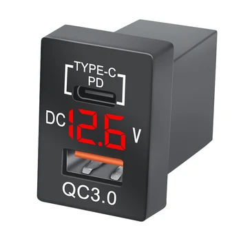 Ново зарядно QC3.0 USB гнездо за зарядно за кола PD Type-C зарядно устройство с LED червен цифров волтметър за ново бързо зареждане на Toyota