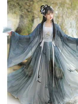 Нова ханфу рокля Народен танцов костюм Китайски традиционен национален костюм на фея Древна династия Хан Принцеса Сценични екипи Тенденция