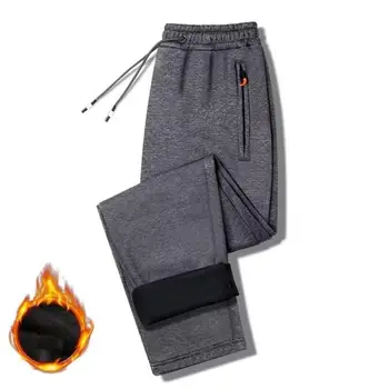 Еластична връзка на талията Sweatpants Мъже Mid-rise панталони Топли панталони удебелени плюшени подплата ластик джогър за есента