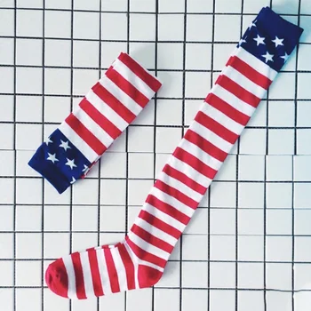 1 чифт американски флаг коляното чорапи отпечатани чорапи хип-хоп стил над коляното чорапи патриотични дълги чорапи