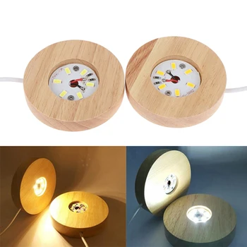  LED светещи въртящи се базови светлини Кристално стъкло Прозрачни обекти Показване на кръгли дървени стойки Основи за бар консумативи