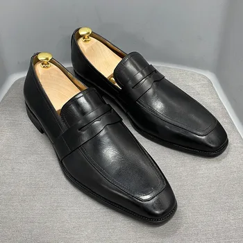 Класически италиански стил мъже мокасини ежедневни обувки естествена телешка кожа бизнес рокля обувки мъже апартаменти луксозни ръчно изработени мъжки апартаменти