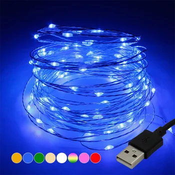 бял LED струнни светлини 20M USB струнни светлини водоустойчив меден проводник Garland фея светлина за коледна украса парти
