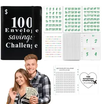 100 Плик предизвикателство класьор A5 бюджет класьор със 100 джобове, за да спестите 5 050 пликове спестяване на пари предизвикателство бюджет класьор за
