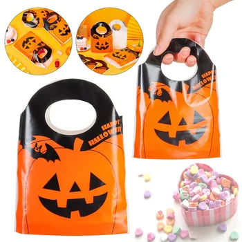 50pcs Хелоуин тиква бонбони чанти оранжева пластмасова чанта супермаркет пазарска чанта жилетка опаковка чанта храна опаковка чанта на едро
