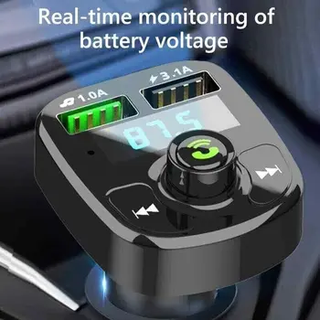 Car Hands-free Bluetooth-съвместим 5.0 FM предавател Car Kit MP3 модулатор плейър Handsfree аудио приемник 2 USB бързо зарядно устройство