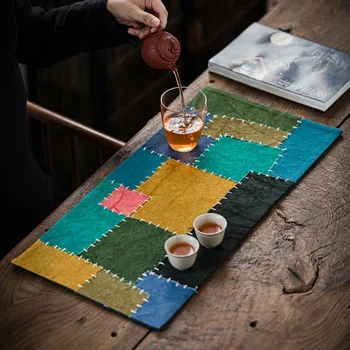 Plant Tie-dye Hand-Stitched Tea Mat, памучно бельо, китайски Placemat, бродерия, на открито, сух чай, аксесоари