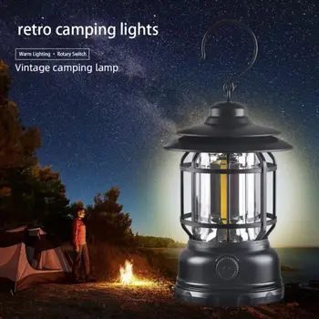 Преносим къмпинг фенер Безстепенно затъмняване Ретро Начало Открит Многофункционален туризъм Риболов Къмпинг палатка лампа Факел Ръчни лампи