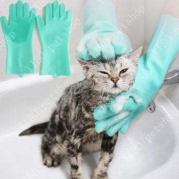  Ръкавици за почистване на домашни любимци Куче Котка Шампоан за къпане Ръкавица Скрубер Магия Миене на съдове Почистващ препарат Гъба Силиконова ръкавица за епилация