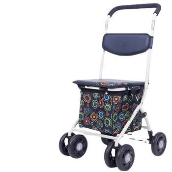 лека количка за пазаруване, количка за възрастни хора, пазаруване на хранителни стоки, помощ при ходене, преносимо четириколесно превозно средство, може да седи сгъваемо 지팡이 의자