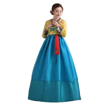 азиатски костюм Корейски традиционен женски облекло Вечерно парти рокля Национален фолклорен танц Сценично облекло Винтидж бродирани Ханбок