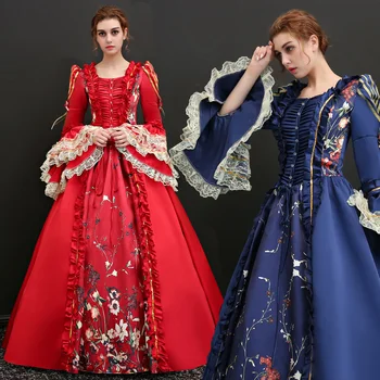 18th Century рококо червена рокля на кралския двор ретро облекло официални рокли с абитуриентска рокля със сладко сърце