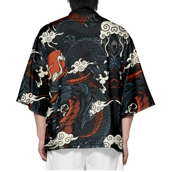 Yukata Haori Kimono Dragon Print Жилетка Жени Мъже Японски Obi палто Традиционно облекло