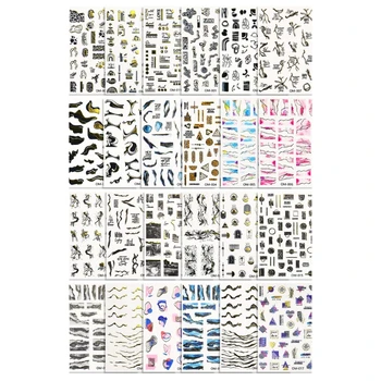 Q1QD нокти изкуство стикери мастило цъфтящи мрамор вода ваденки цветни листа плъзгачи за нокти хартия абстрактни геометрични линии