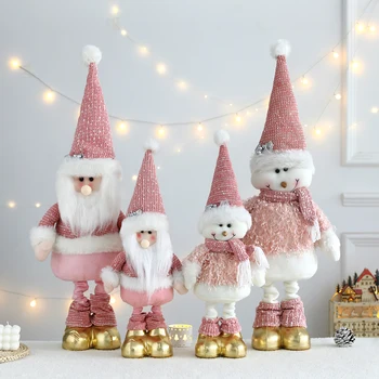 голям размер розови коледни кукли прибиращ се Дядо Коледа снежен човек Коледа Коледа декорация подарък фигурки за деца Коледно дърво орнаменти 2024