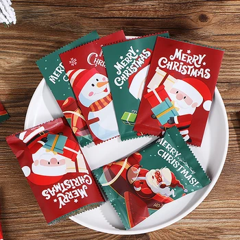 100pcs Коледни бонбони чанти Cookie Nougat пластмасови торбички Дядо Коледа карикатура Коледа кухня печене снежинка опаковка