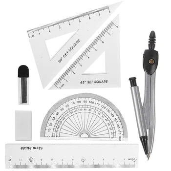 Math Geometry Set Student Supplies with Storage Box, Includes Compasses, Rulers, Protractor, Eraser, Refills, for Drafting and