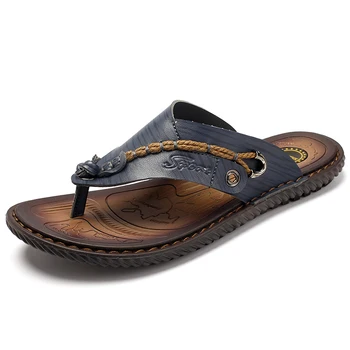 Луксозни маркови джапанки Меки удобни микрофибърни кожени чехли плажен чехъл флип флоп лятна обувка за мъже размер 46 Сапатос