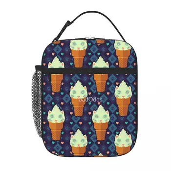 StrawberryMint Cat Lunch Tote Thermo Bag Чанти за обяд Чанти за обяд Чанта за училищен обяд