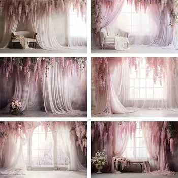 Mehofond интериор сватба завеса фон принцеса рожден ден декорация снимка фон за фотография лилаво цвете photozone