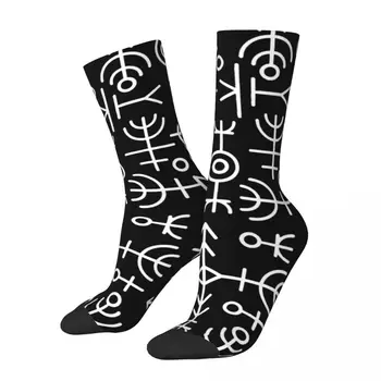 Щастливи мъжки чорапи руни скандинавски скандинавски Futhark ретро викингска митология хип-хоп случайни екипаж чорап подарък модел отпечатани
