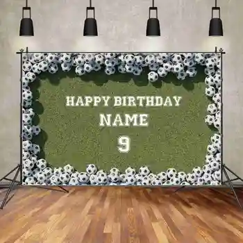 ЛУНА. QG фон персонализирани честит рожден ден банер зелена трева футбол футбол фон деца номер парти стена фото щанд