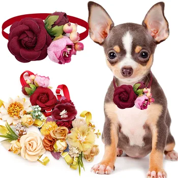 10PCS куче папийонка за есен цвете диамант малко куче котка папийонка огърлица за благодарността кучета домашни любимци подстригване аксесоари