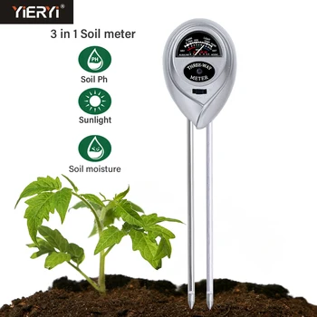 3 в 1 почва PH метър киселинност / слънчева светлина / влага тестер хигрометър сензор за градина засаждане трева ферма вътрешен открит без батерия