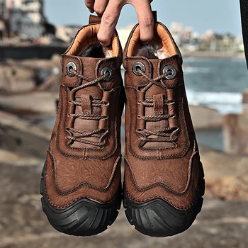 Открит къмпинг Мъже Естествена кожа Спортни маратонки Мъж Пътуване Ръчно изработени ежедневни обувки Свободно време Ходене Катерене Мъжки обувки