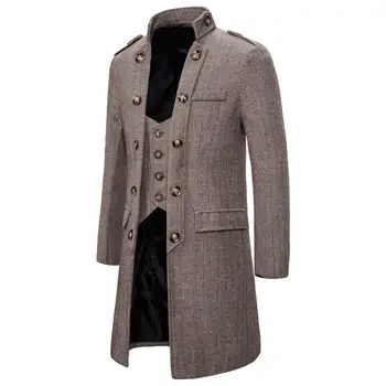 Популярни мъже тренчкот тънък годни темперамент мъже връхни дрехи палто плътен цвят пачуърк тренчкот