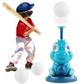 Детска бейзболна машина за хвърляне Синя карикатура динозавър форма бейзбол Попър Вътрешна външна бейзболна машина за подобряване на реакцията
