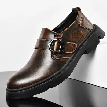Spring британски стил дизайнер марка кожени обувки Челси кожени обувки телешка обувки водоустойчив бизнес кожа ежедневни обувки