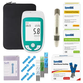 Meawsom 3 In 1 Многофункционален монитор за кръвна захар Глюкомер за измерване на холестерол пикочна киселина Глюкомер Захарен диабет Подагра Тест ленти за захар chien