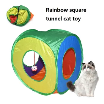 Cat играчка котка тунел сгъваема тренировка през котка канал дъга котка палатка звънец топка котка забавно играчка