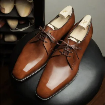 Бизнес мъжки обувки Оксфорд кафяв черен дантела нагоре квадратни пръсти мода ръчно изработени рокля обувки сватбени обувки за мъже безплатна доставка