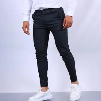 Работни панталони панталони с талия пръстен стилен мъжки тънък годни молив панталони дишаща бизнес стил панталони с мека материя