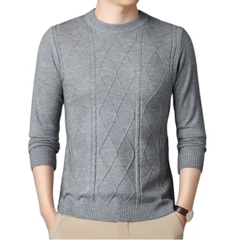 Мъжки имитация вълна пуловер пуловер удобни макет врата диамант модел случайни дълъг ръкав мъжки пуловер