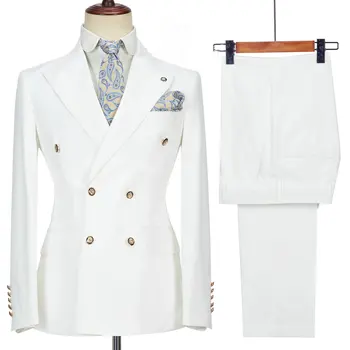 Най-новите мъжки костюми дизайн панталони връх ревера за бизнес палто мъжки яке панталони двойно гърди връх ревера младоженец смокинг 2 бр