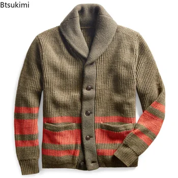 2023 Есен Зима Нови мъжки топли трикотаж жилетка бутон пуловер случайни високо качество вълна плета дълъг ръкав мъжки случайни пуловер