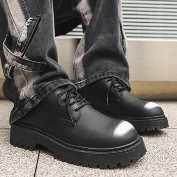 Мъжки ежедневни обувки британски стил естествена кожа дебела подметка персонализиран дизайн високо качество мода външни обувки за мъже 39-44
