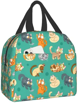Сладка котка обяд чанта за жени мъже, момчета момичета училище обяд кутии детски закуски чанти Bento кутии водоустойчив