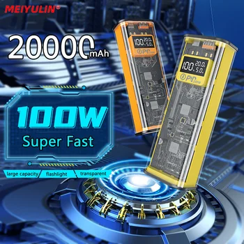  голям капацитет 20000mAh Power Bank за лаптоп 100W бързо зареждане прозрачна външна батерия Powerbank за iPhone Xiaomi Samsung