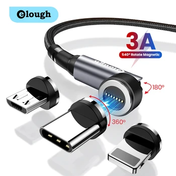 Elough магнитен кабел 3 в 1 USB тип C кабел 2m 3m 3A бързо зареждане магнит Micro данни мобилен телефон зарядно кабели USB кабел
