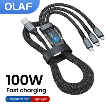 Olaf 3 в 1 USB тип C кабел за iPhone 15 14 13 100W бързо зареждане Usb-c Micro USB кабел за данни за Realme Samsung Xiaomi Huawei