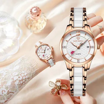 Единичен календар диамант инкрустиран керамичен моден часовник популярен онлайн на живо водоустойчив студент кварцов дамски часовник
